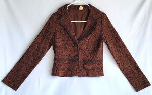 Vintage Zoompy Brown Blazer Short Floral Design 2 button Jacket Large